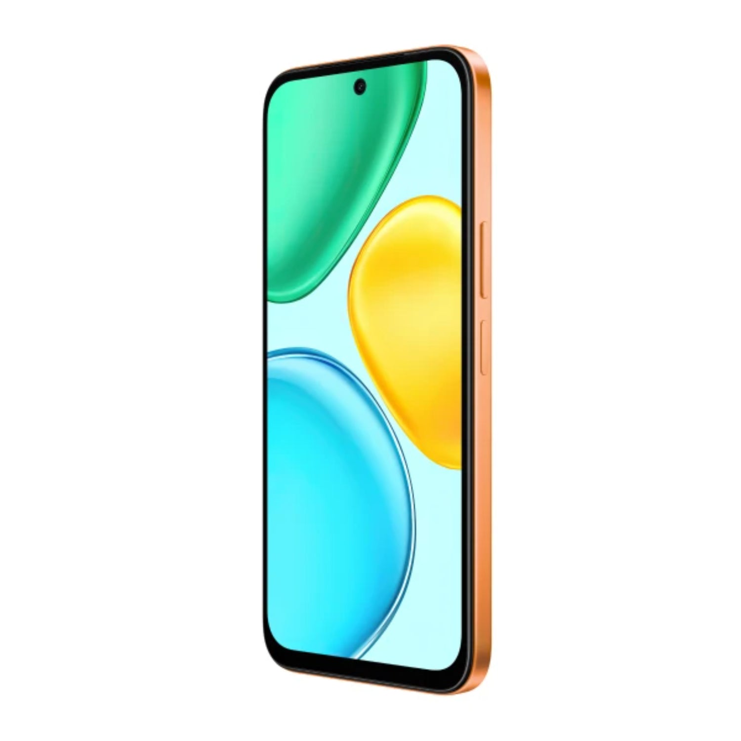 Teléfono HONOR color naranja, vista lateral con pantalla brillante