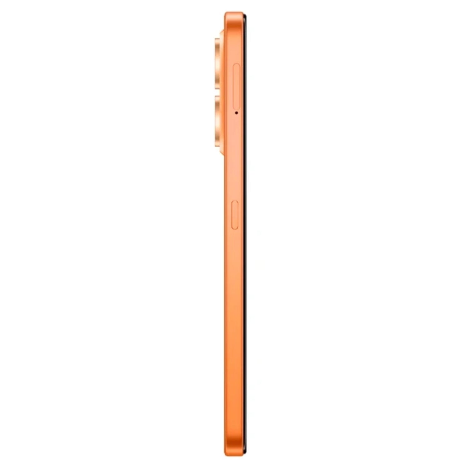 Teléfono HONOR naranja, vista lateral, diseño delgado y moderno