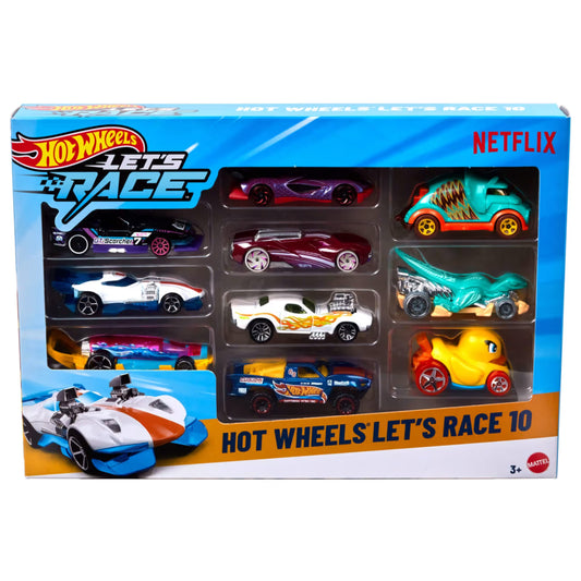 Colección de coches miniatura Hot Wheels, colores variados en empaque con diez modelos