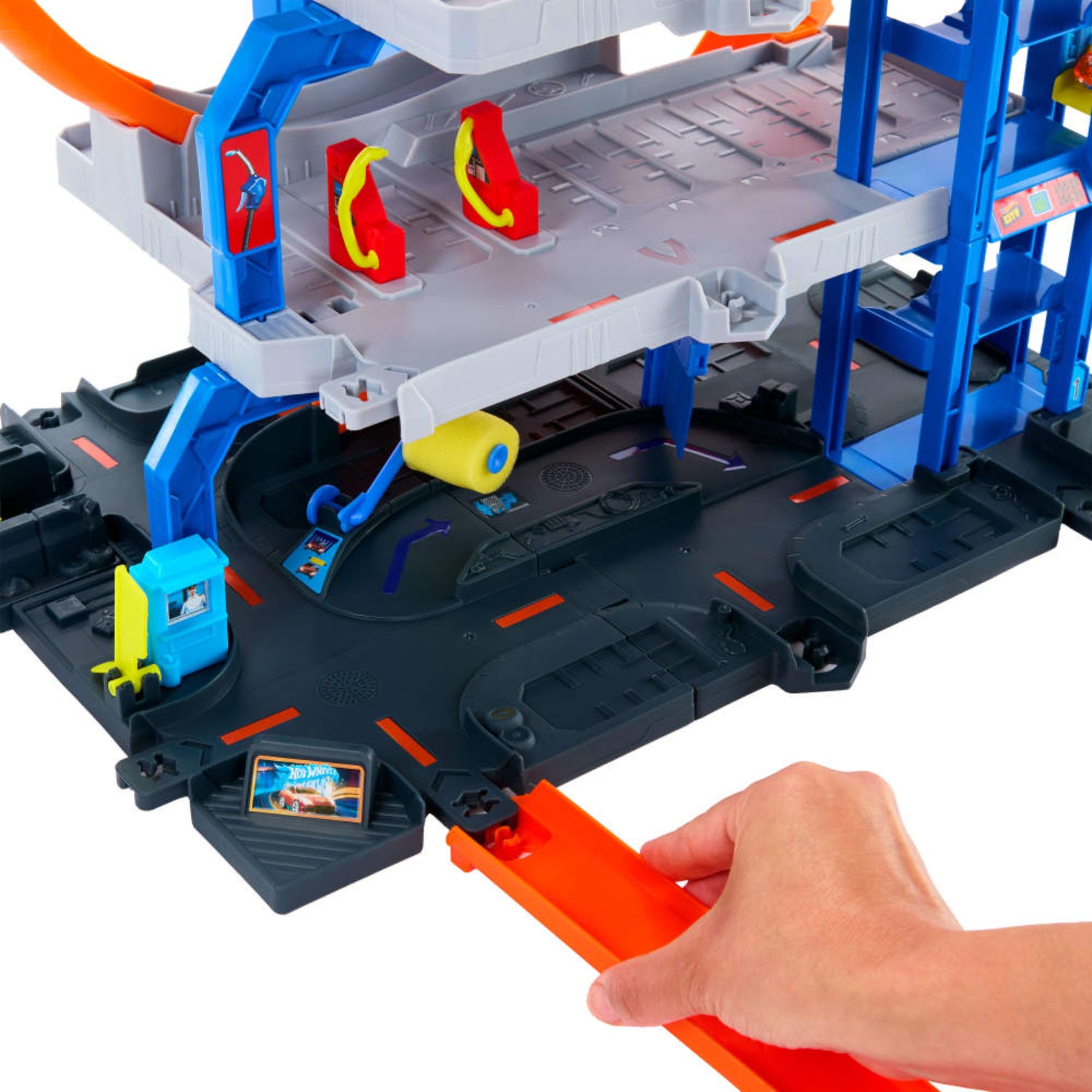 Set de pista Hot Wheels con lanzadores y construcciones en color azul