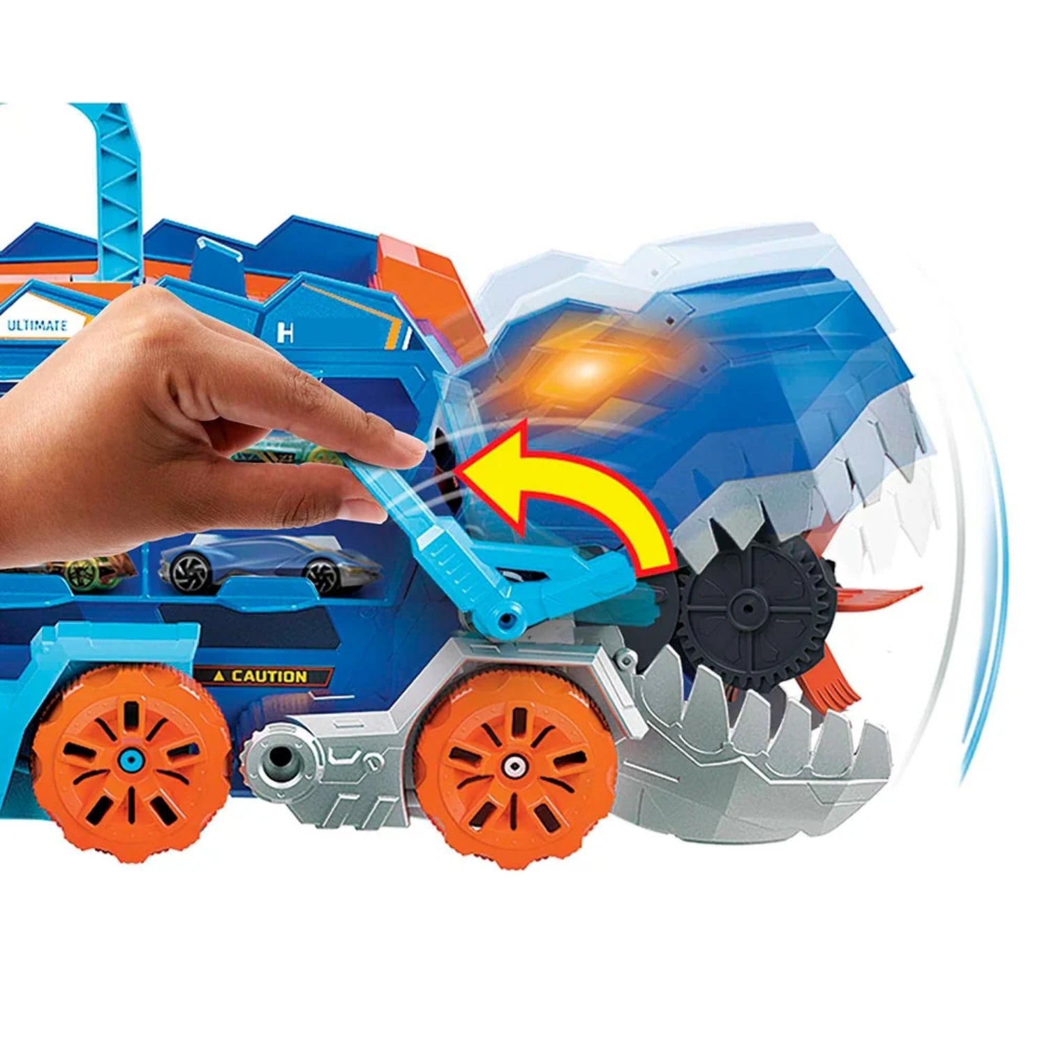 Figura de juguete LL0308, camión azul con diseño de dinosaurio, interacción manual