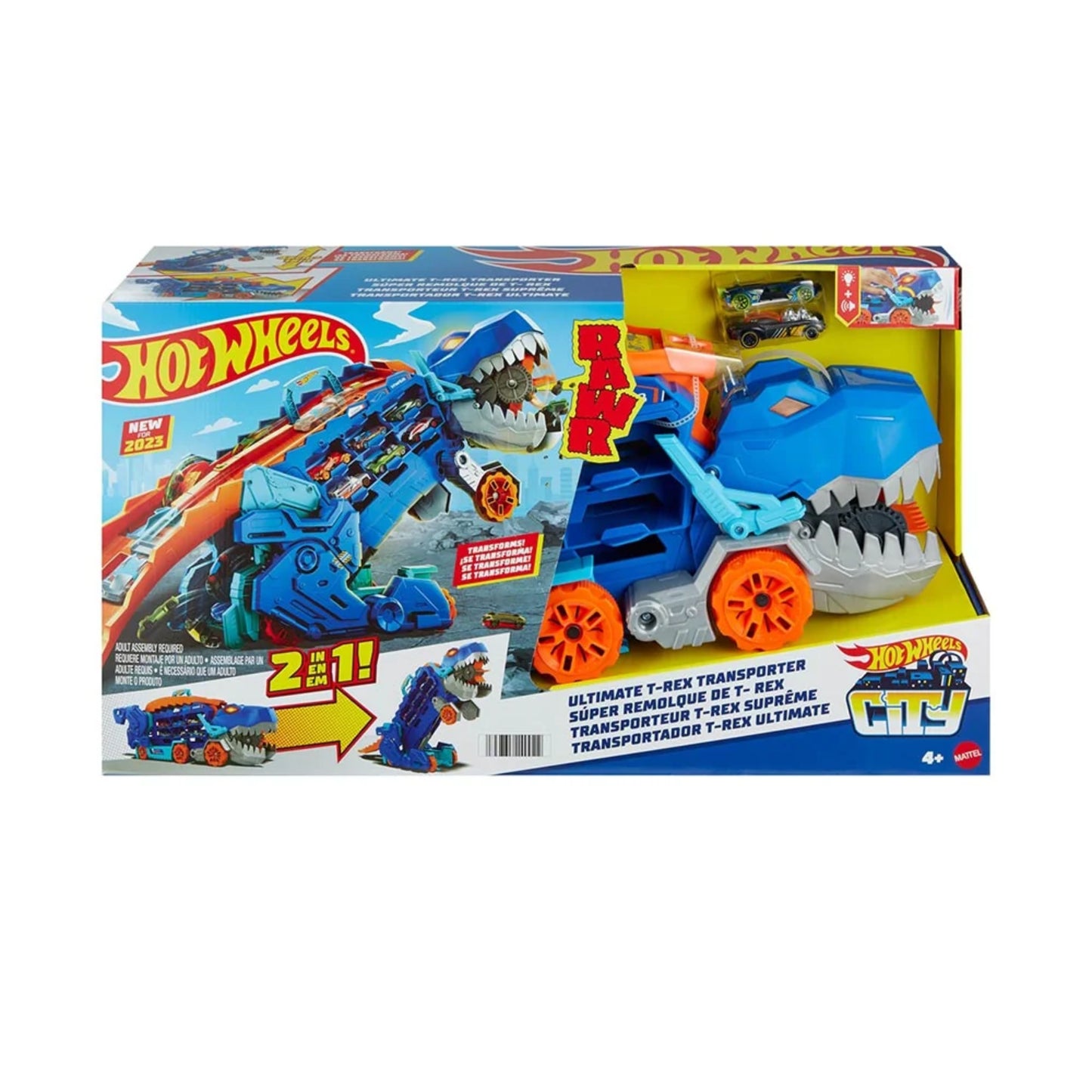 Figura Hot Wheels T-Rex Ultimate, camión de transporte, vista frontal