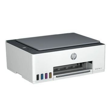 Impresora HP blanca, vista lateral, ideal para hogar y oficina