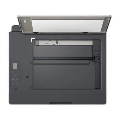 hp impresora negra vista superior, escáner abierto