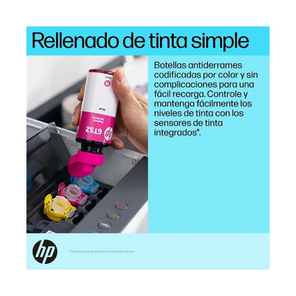 Botella de tinta HP G572, llenando impresora, recarga fácil y sin complicaciones