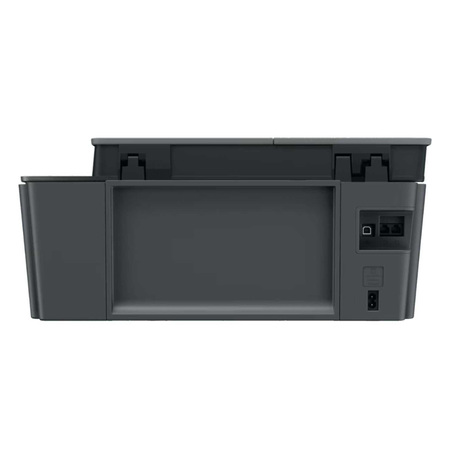 Impresora HP modelo LL05, vista trasera con puertos y espacio para papel