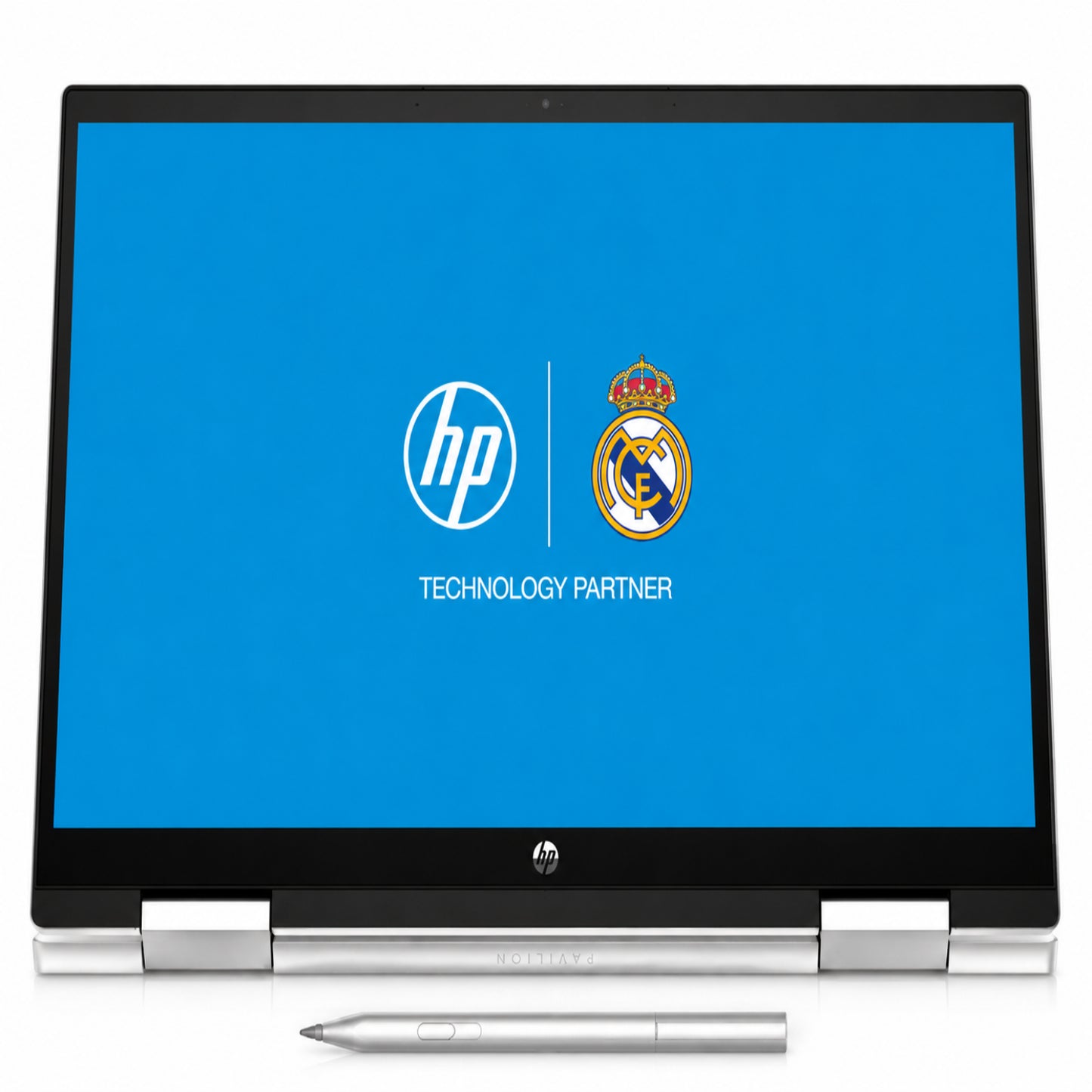 Laptop HP modelo LL050401 con pantalla táctil y stylus en vista frontal