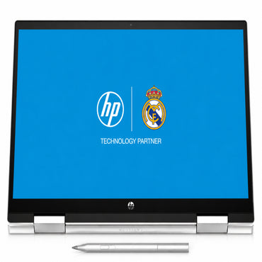 Laptop HP modelo LL050401 con pantalla táctil y stylus en vista frontal