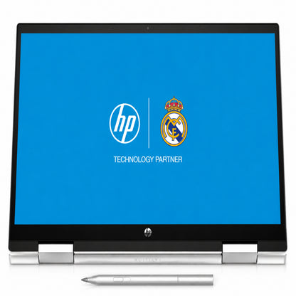 Laptop HP modelo LL050401 con pantalla táctil y stylus en vista frontal