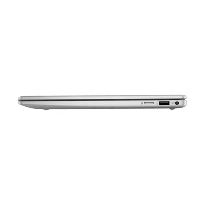 Laptop HP plateada vista lateral, delgada y elegante