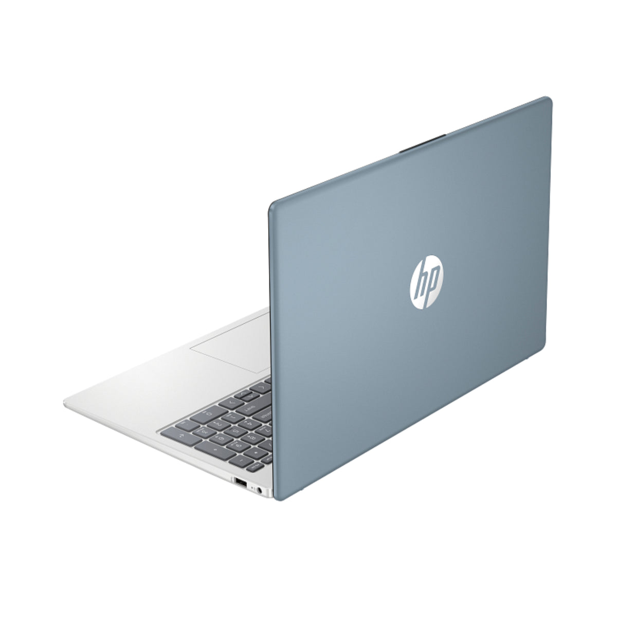 Laptop HP gris vista trasera, ideal para trabajo y ocio