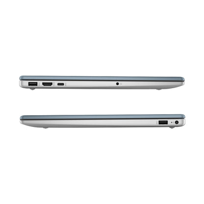 LAPTOP HP gris vista lateral, diseño delgado y puertos USB