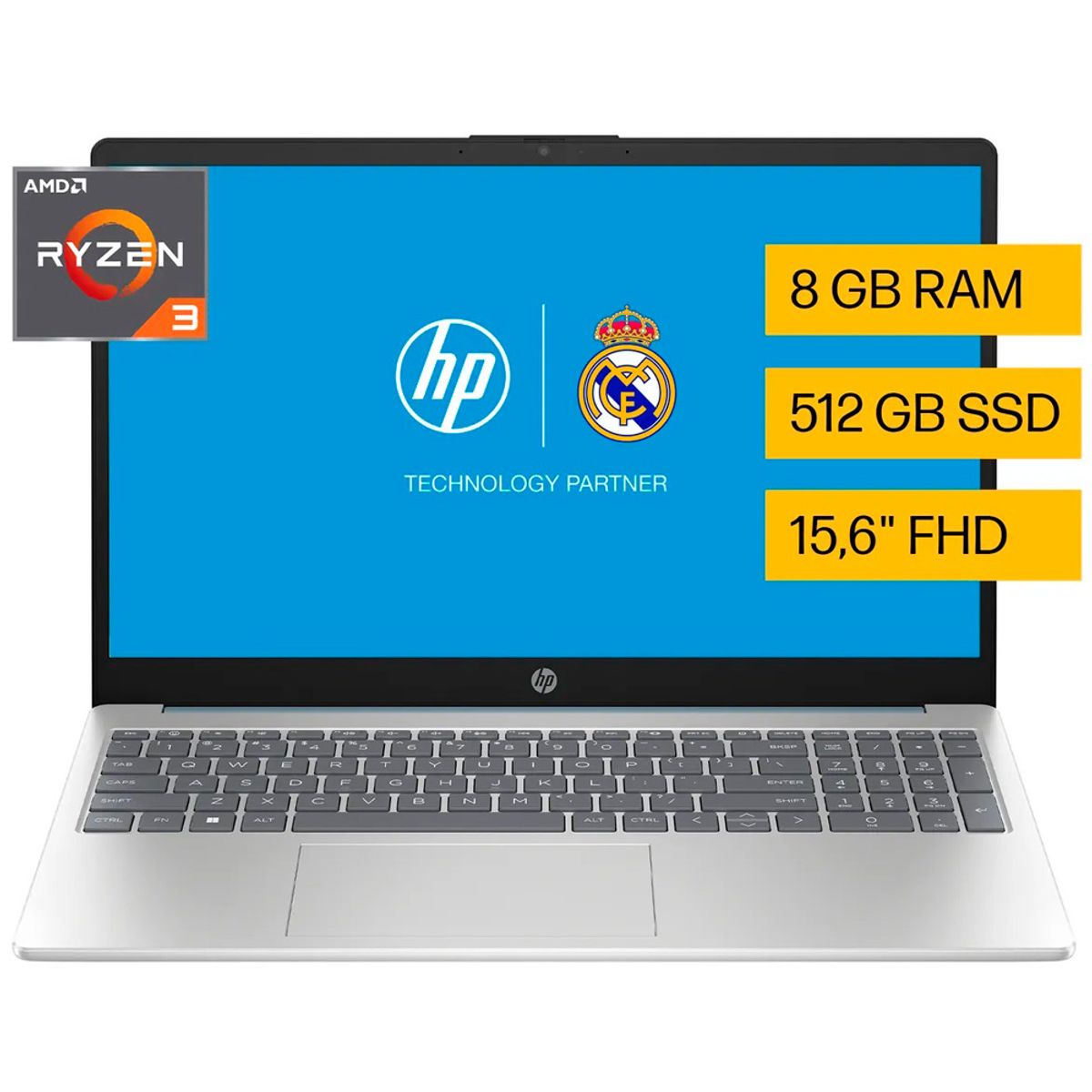 Laptop HP Ryzen 3 gris, pantalla FHD 15,6 pulgadas, ideal para trabajo y entretenimiento