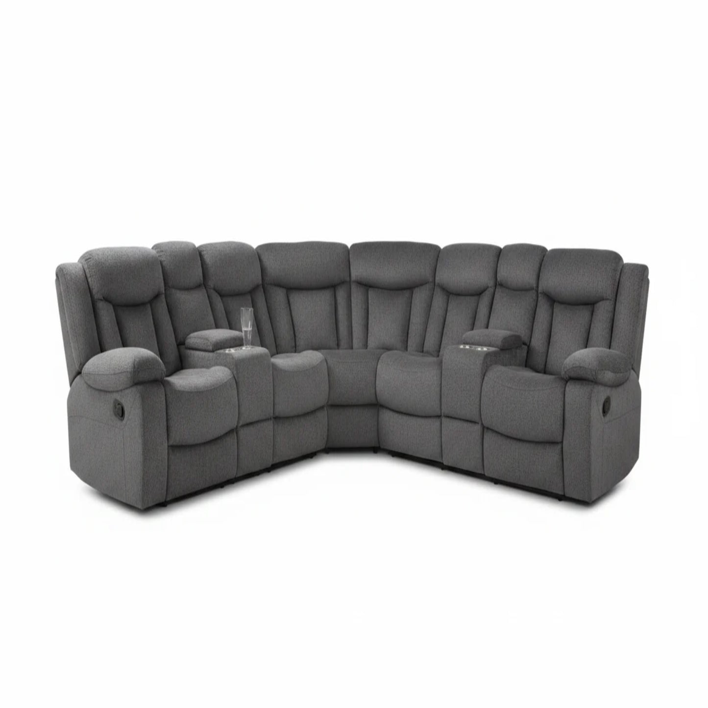SOFÁ SECCIONAL MODULAR RECLINABLE CON 2 CONSOLAS COLOR GRIS | ACME FURNITURE
