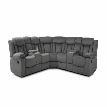 SOFÁ SECCIONAL MODULAR RECLINABLE CON 2 CONSOLAS COLOR GRIS | ACME FURNITURE