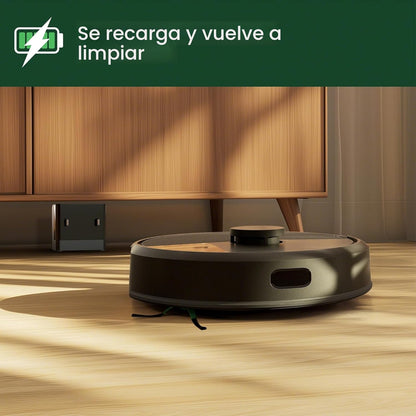 Aspiradora robot iRobot Roomba 105 Honduras en modo de recarga en el suelo, lista para limpiar.