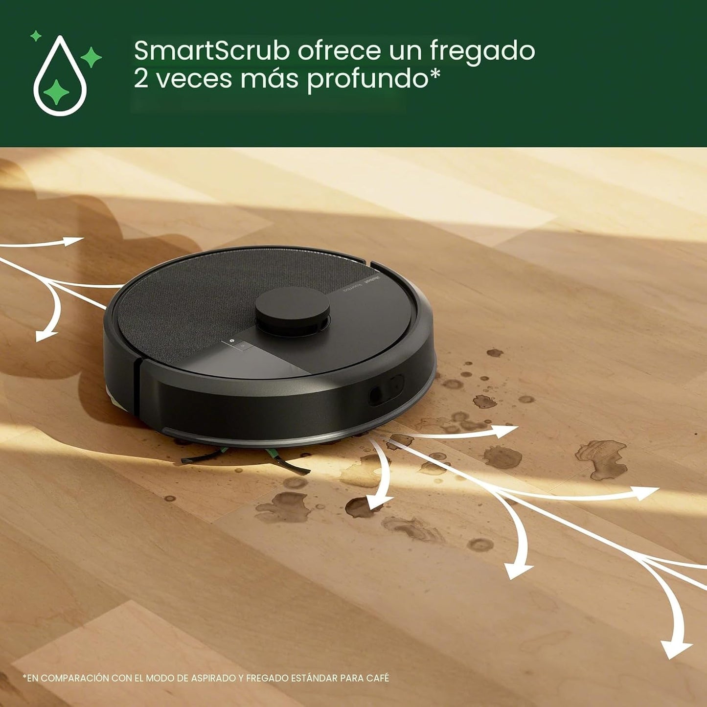 Aspiradora robot iRobot Roomba 105 Honduras en acción, limpiando con tecnología SmartScrub en un suelo de madera