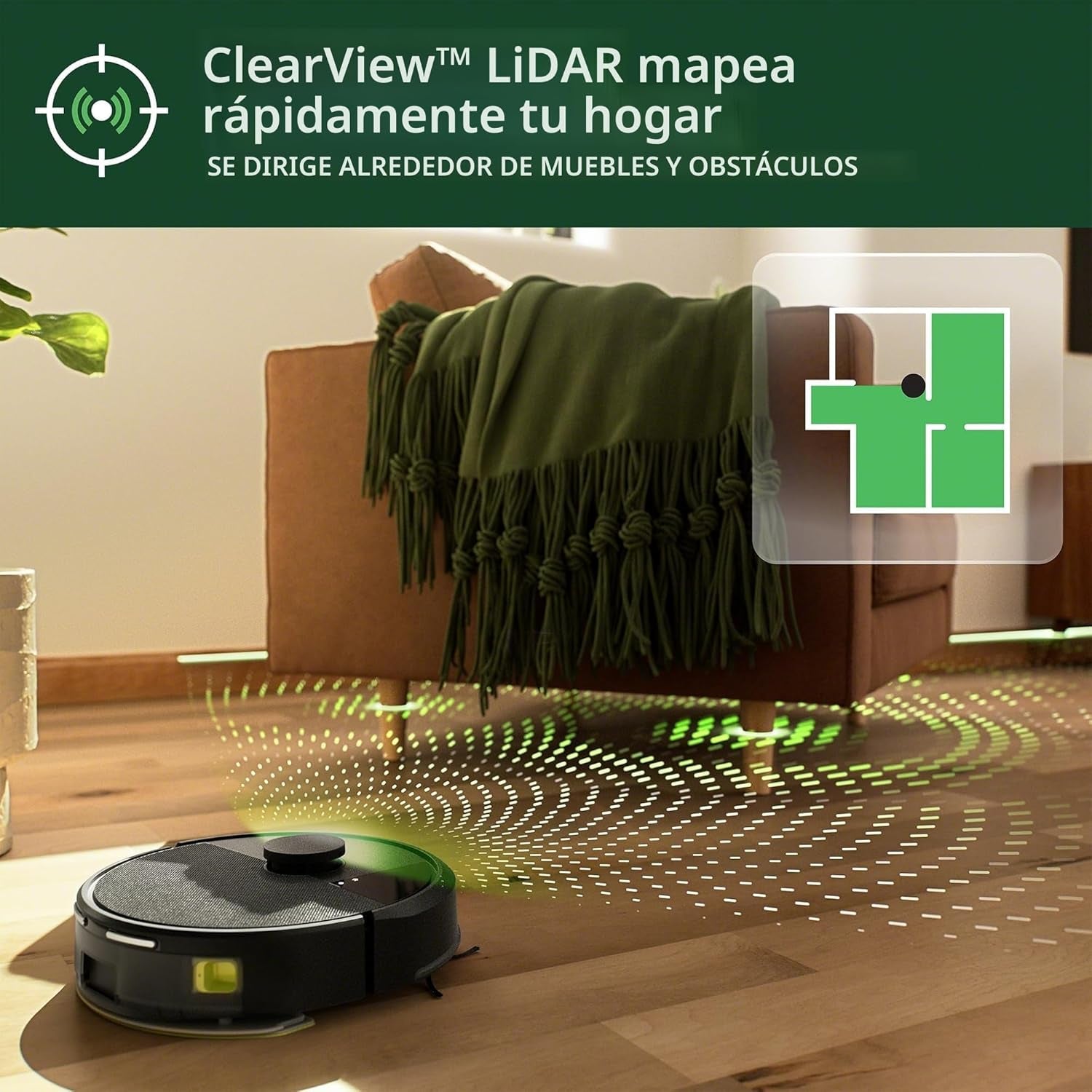 Aspiradora robot iRobot Roomba 105 Honduras, mapeando habitación, vista frontal