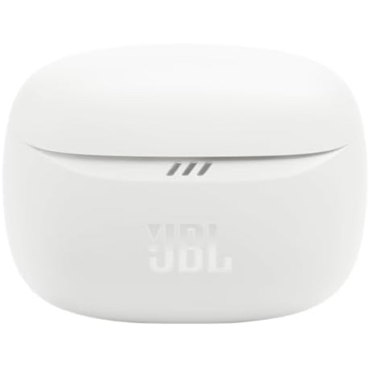 Estuche blanco para auricular con cancelación de ruido de JBL, vista frontal