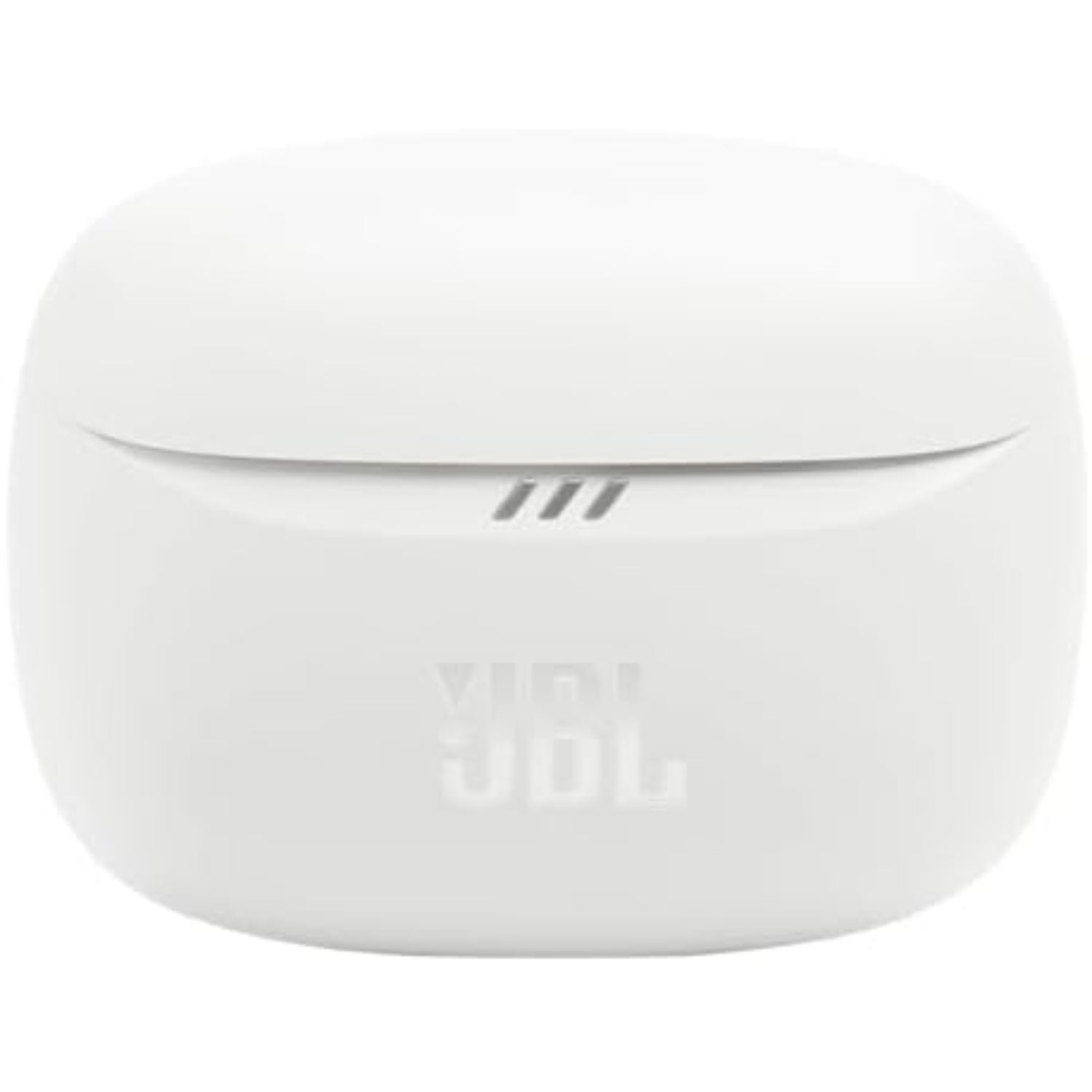 Estuche blanco para auricular con cancelación de ruido de JBL, vista frontal