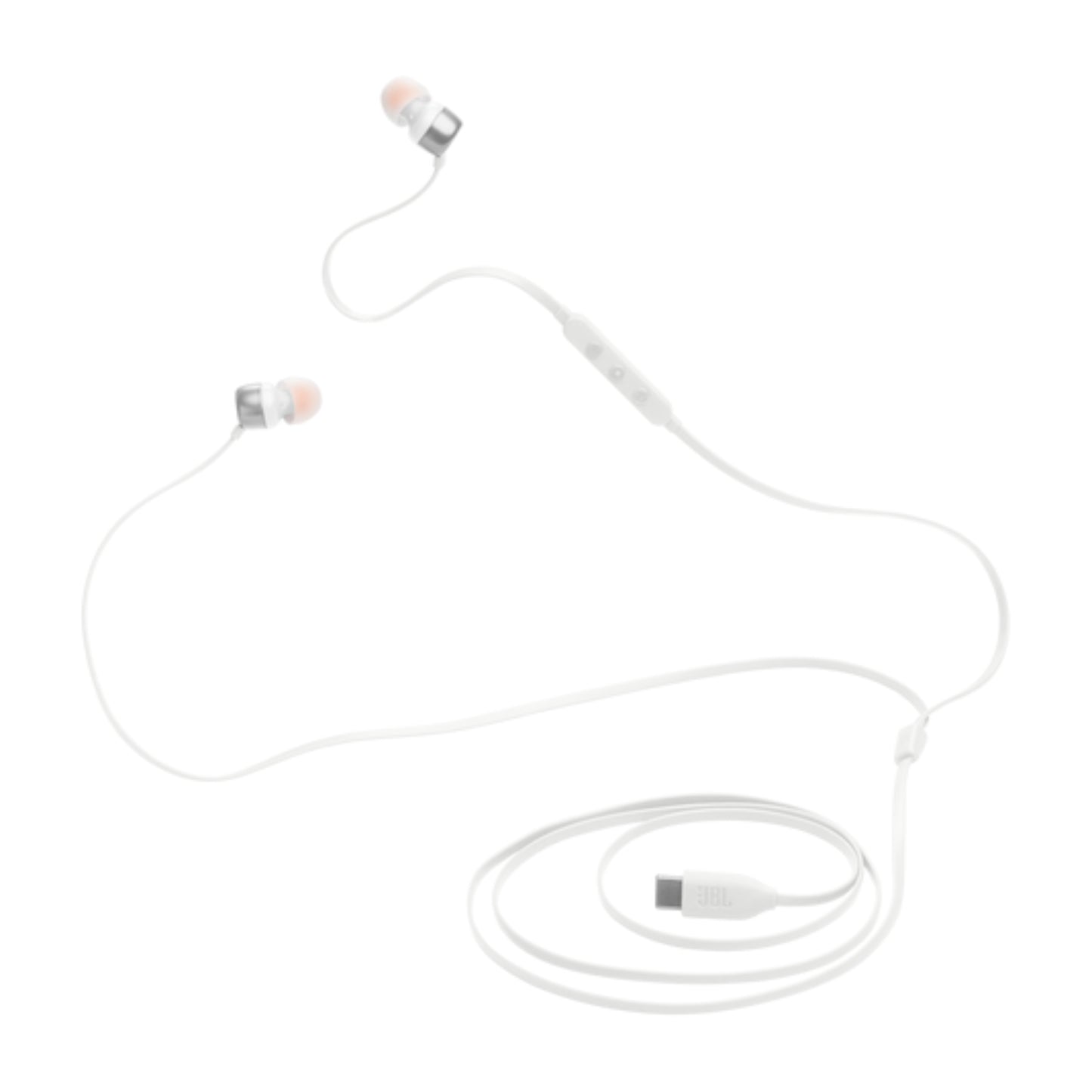 Auriculares USB C JBL blancos, vista frontal, ideales para música y llamadas