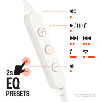 Controles de auriculares USB C blancos con presets de ecualizador