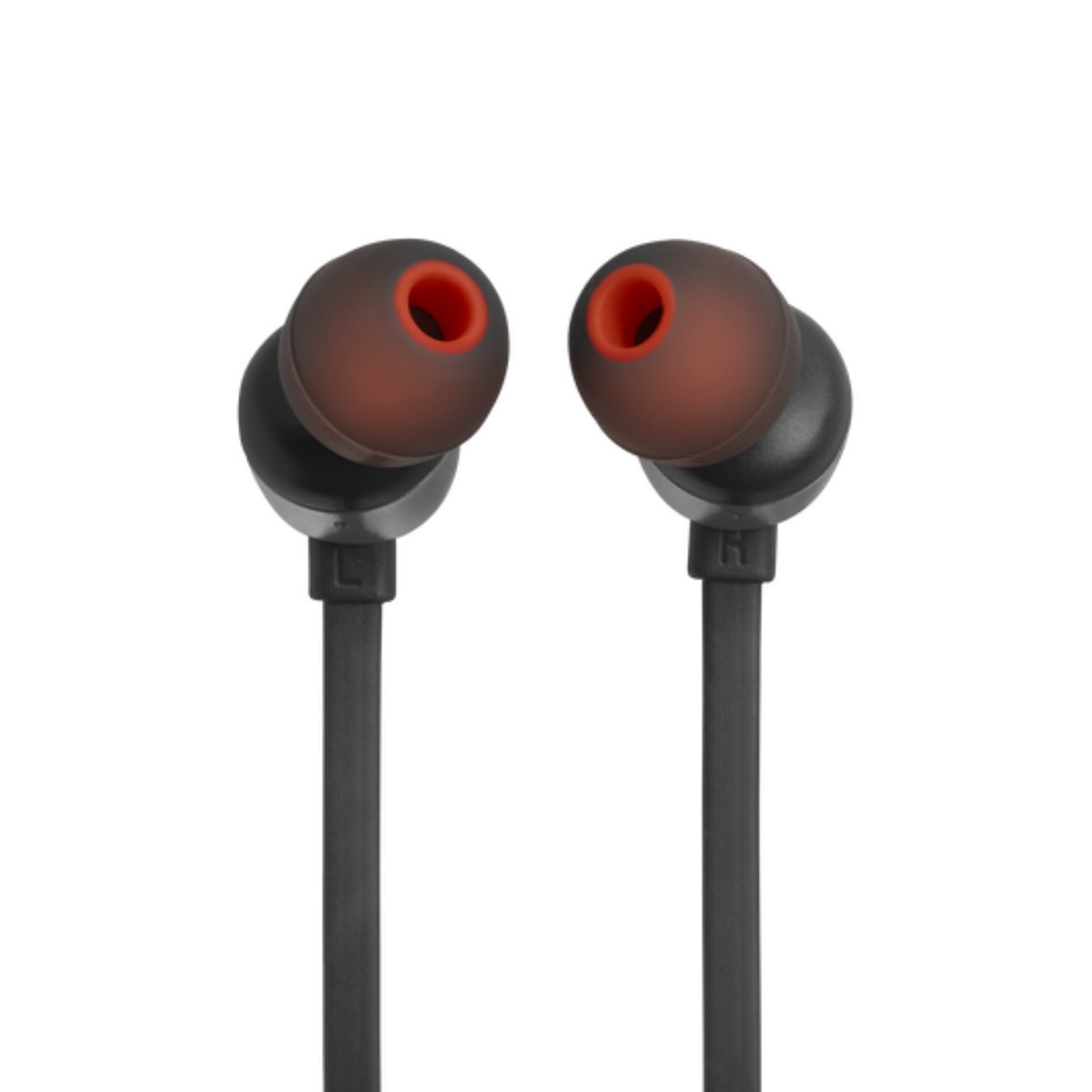 Auriculares JBL negros con conector usb-c, vista frontal, diseño compacto