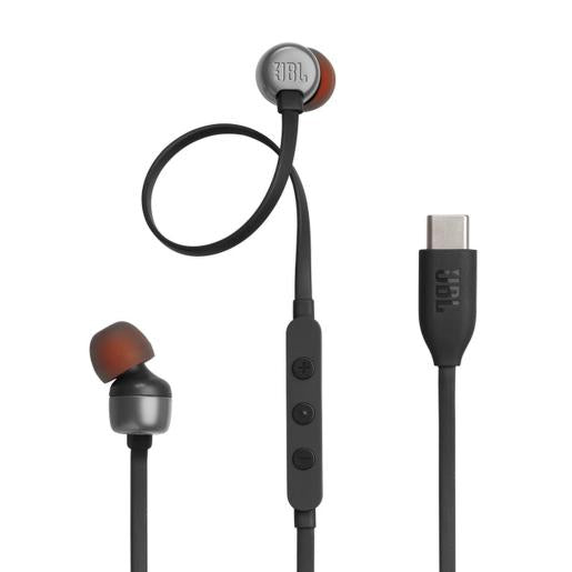 Auriculares USB-C JBL negros con micrófono y controles de volumen