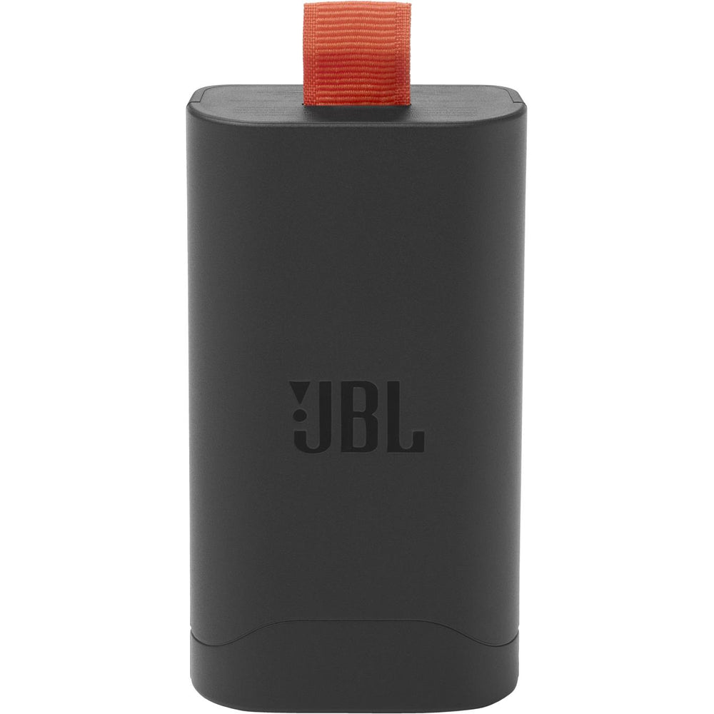 Batería extraíble JBL para parlantes con diseño compacto y tira de transporte en color naranja