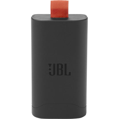Batería extraíble JBL para parlantes con diseño compacto y tira de transporte en color naranja
