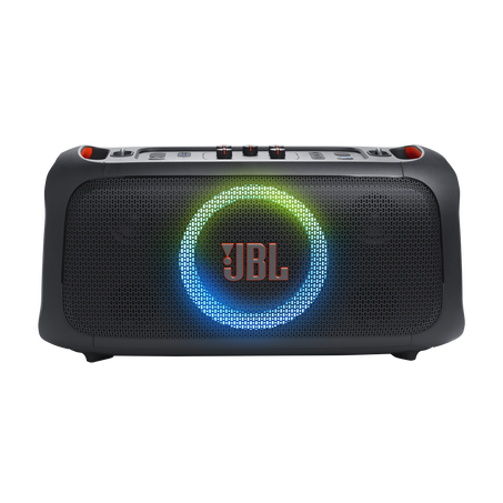 Bocina JBL PartyBox On-The-Go Bluetooth con luces LED y controles en la parte superior