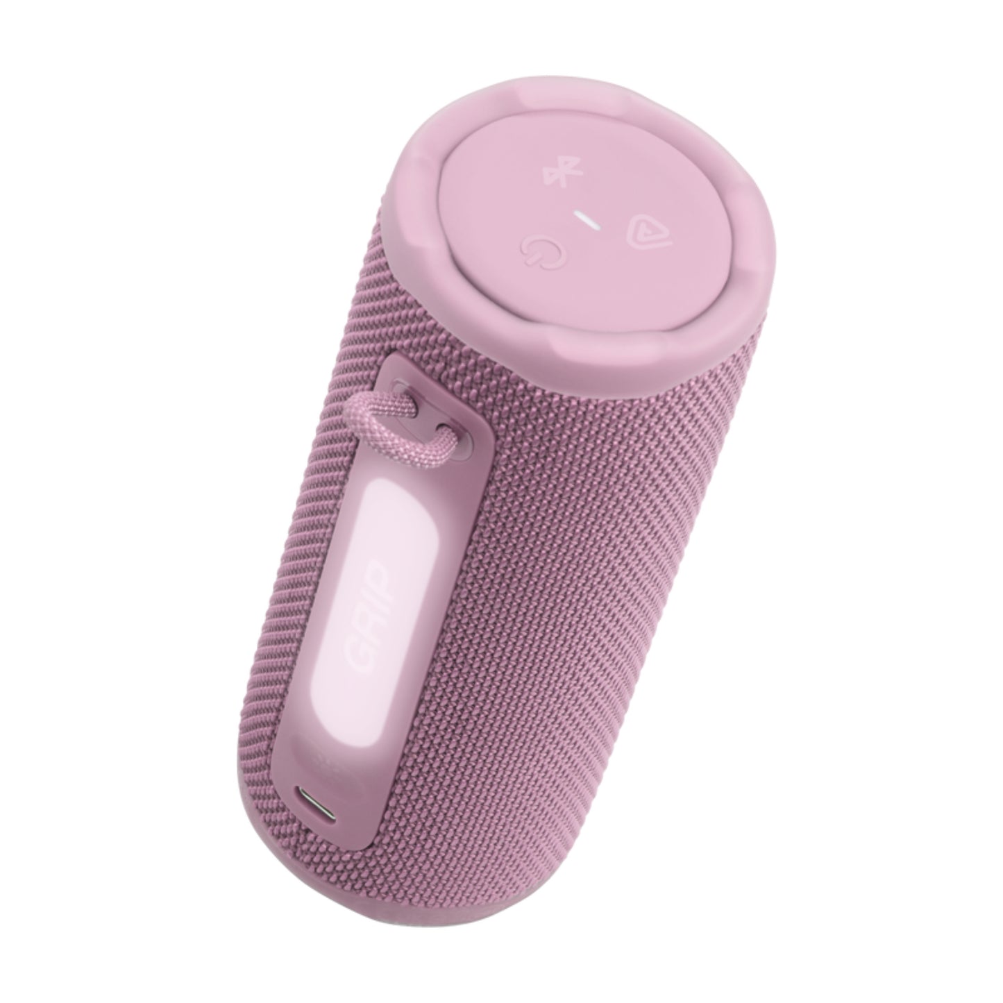 Parlante Bluetooth resistente al agua en color rosa, vista superior con controles