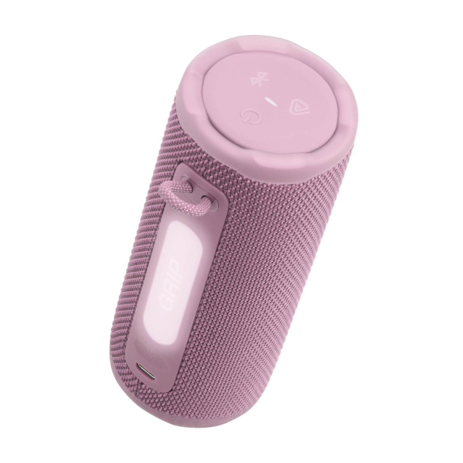 Parlante Bluetooth resistente al agua en color rosa, vista superior con controles