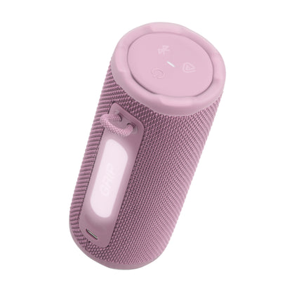 Parlante Bluetooth resistente al agua en color rosa, vista superior con controles