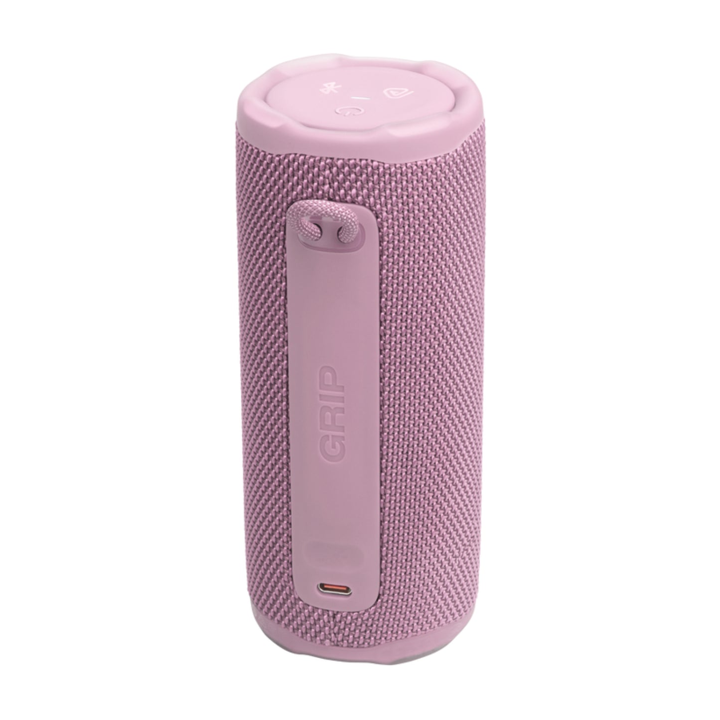 parlante bluetooth resistente al agua rosa, vista lateral, ideal para actividades al aire libre