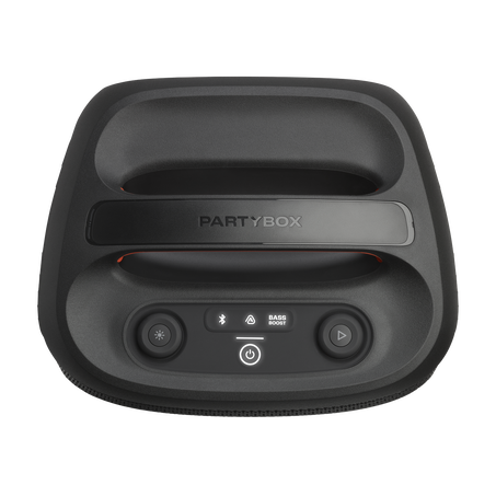 Vista superior del parlante JBL Encore Essential 2 con controles de sonido y luz para fiestas