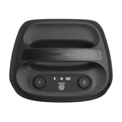 Vista superior del parlante JBL Encore Essential 2 con controles de sonido y luz para fiestas