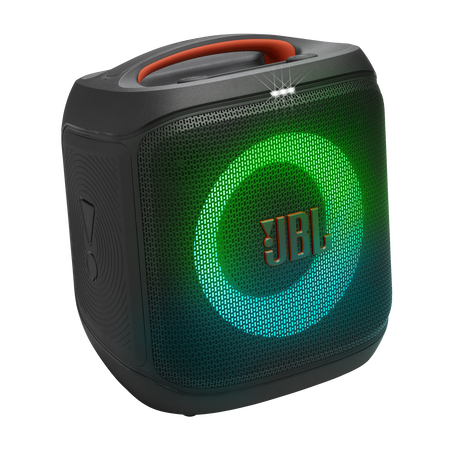 Parlante JBL Encore Essential 2 portátil con luces LED brillantes y diseño resistente.
