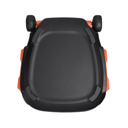 Vista superior del parlante JBL PartyBox 710 mostrando su diseño robusto y ruedas para fácil transporte