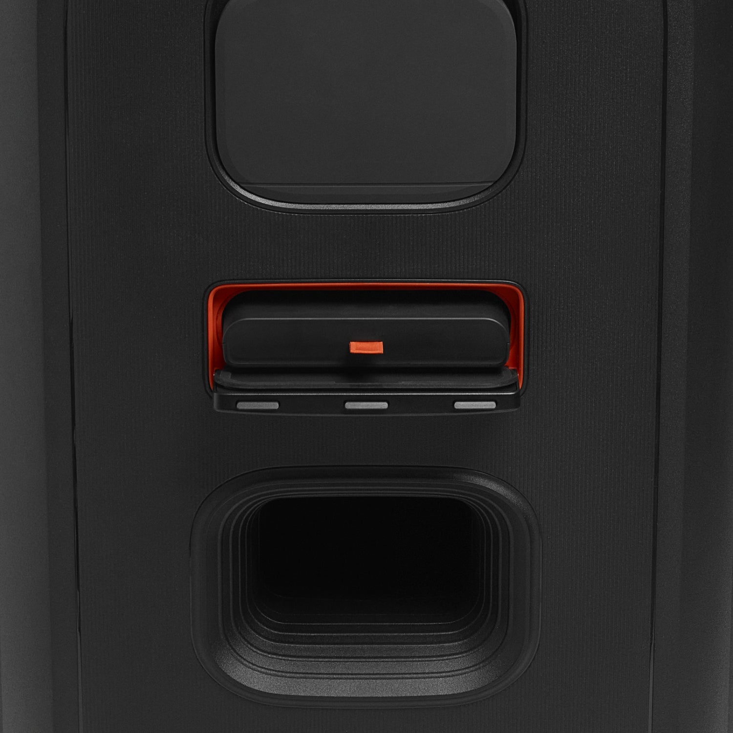jbl parlante negro vista frontal, diseño elegante y robusto