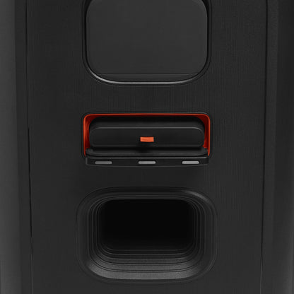 jbl parlante negro vista frontal, diseño elegante y robusto