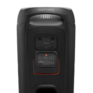 jbl parlante PartyBox negro trasero con conectores y controles