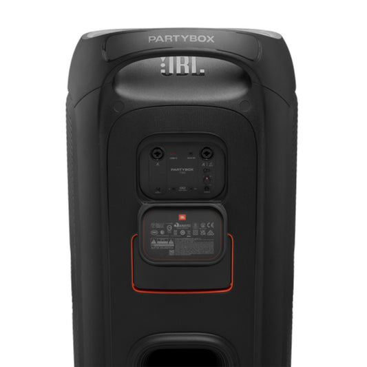jbl parlante PartyBox negro trasero con conectores y controles
