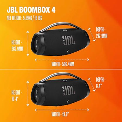 Dimensiones del parlante portátil JBL Boombox 4 Squad con un diseño robusto y portátil