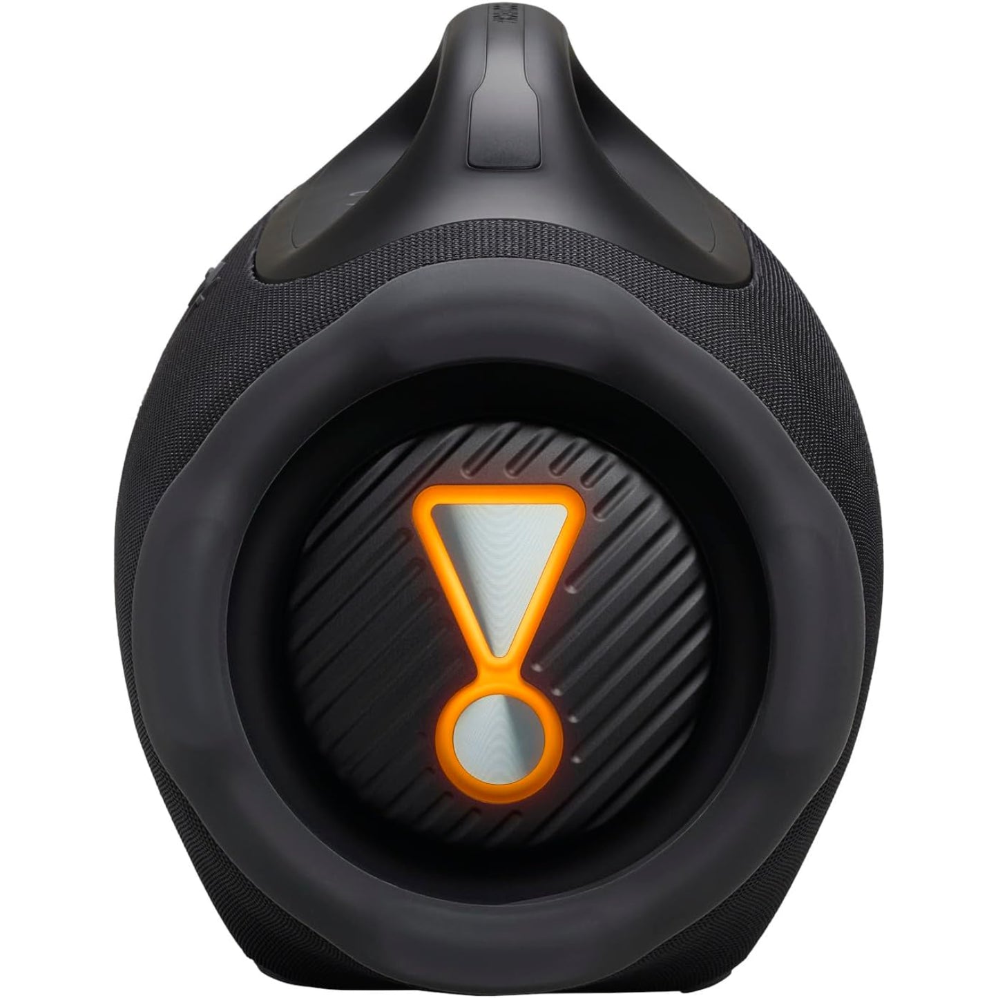 Vista frontal del parlante portátil JBL Boombox 4 con diseño robusto y detalles llamativos