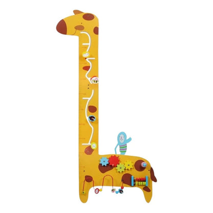 Medidor de pared jirafa amarilla con juegos interactivos para niños, divertido y educativo
