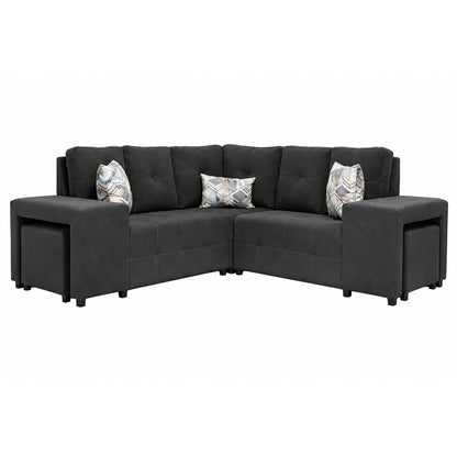juego de sala gris, sofá en L con cojines decorativos, sala de estar