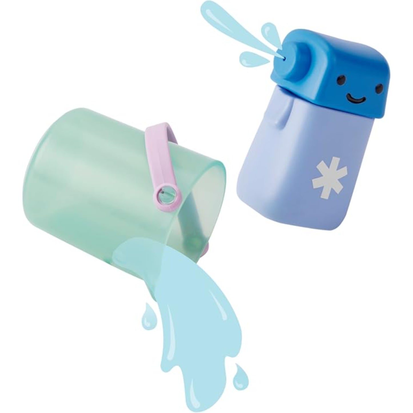 Juego de baño azul y verde, cubo y rociador, divertido para niños.