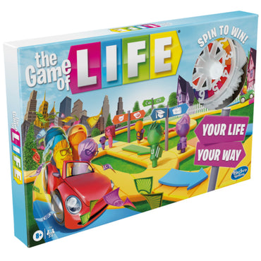 Juego The Game of Life, caja con colores vivos, vista frontal