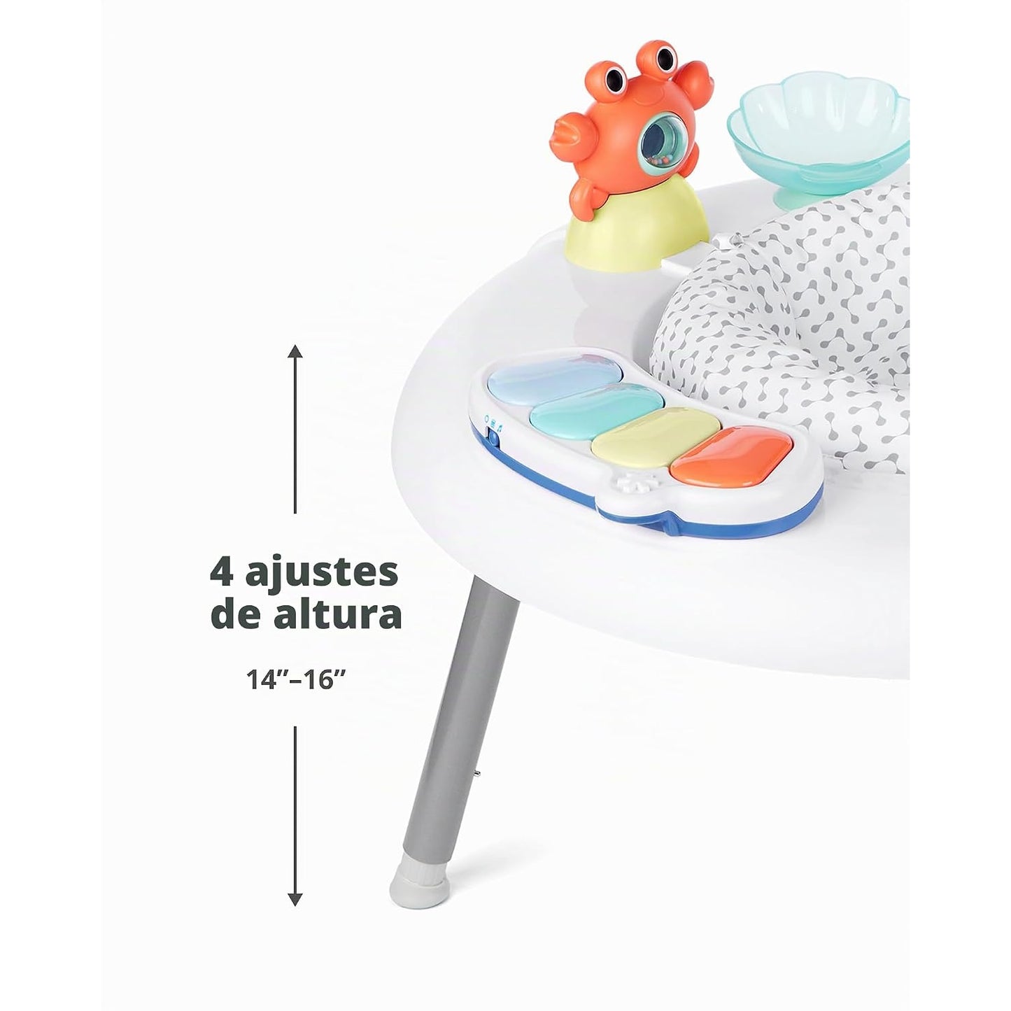 Saltarín de actividades blanco y colorido con cuatro ajustes de altura